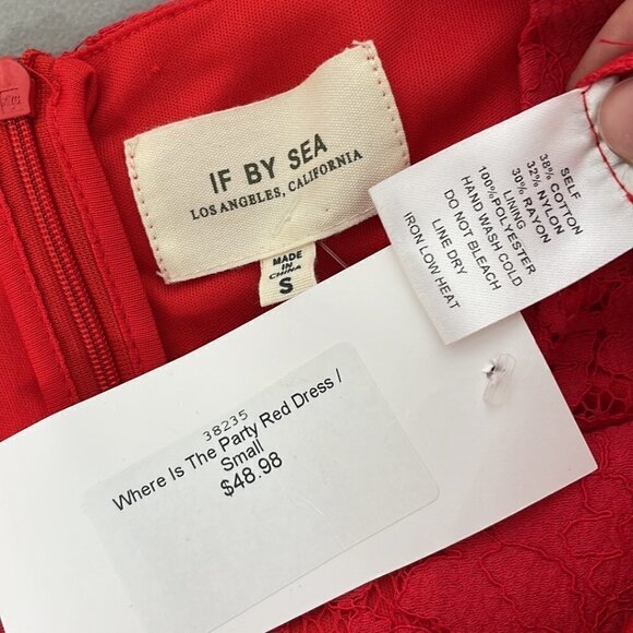 If By Sea NWT Where Is The Party Dress Lace Long Sleeve Midi Red Size Small S - Picture 12 of 16